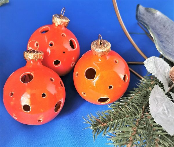 Bombka z ceramiki 8cm Pomarańczowa