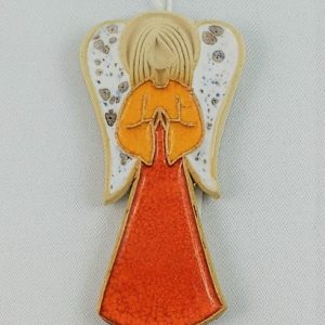 Wiszący Anioł ceramiczny relief 9cm szkliwiony